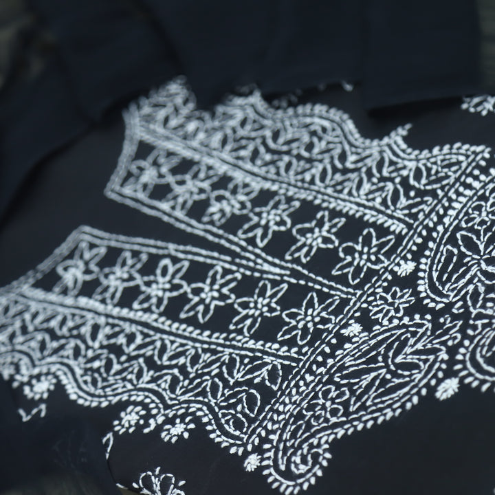 Izhaar Ebony Black Authentic Chikankari Cotton Suit Set D1