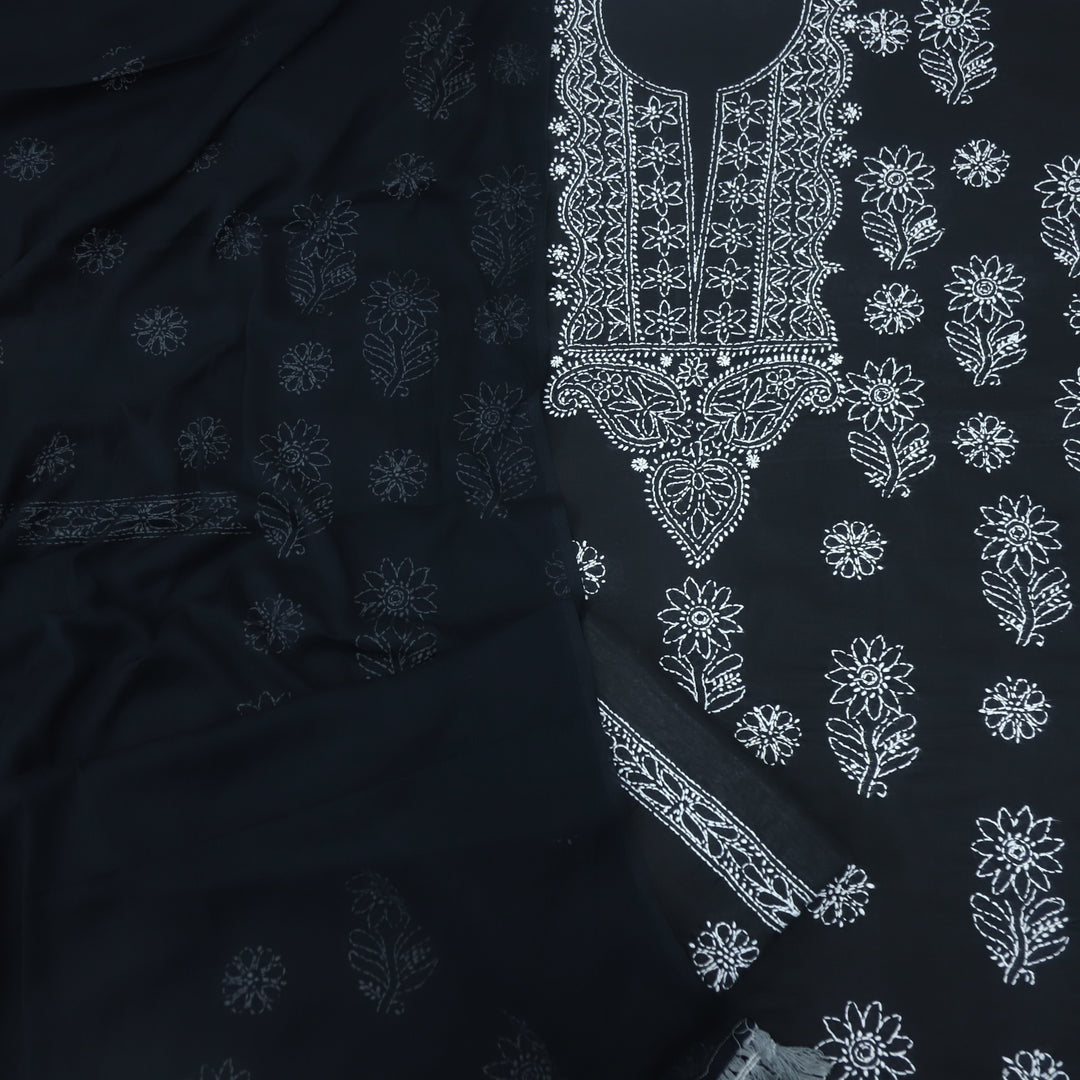 Izhaar Ebony Black Authentic Chikankari Cotton Suit Set D1