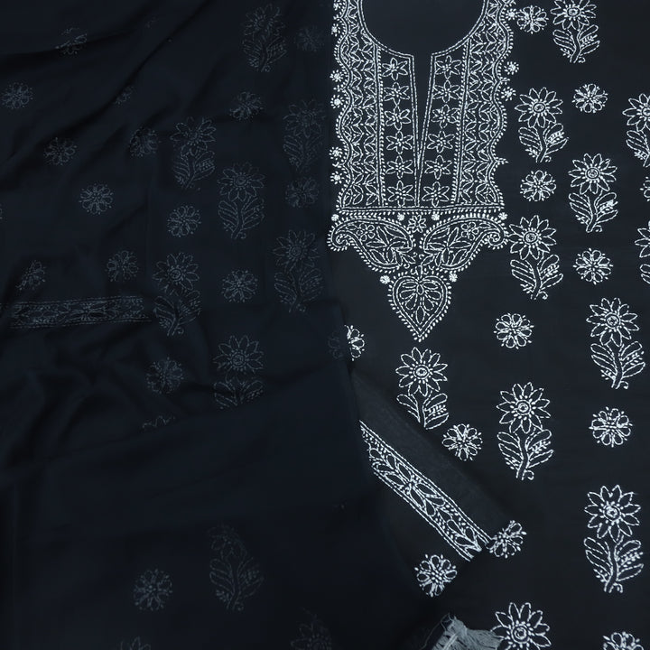 Izhaar Ebony Black Authentic Chikankari Cotton Suit Set D1