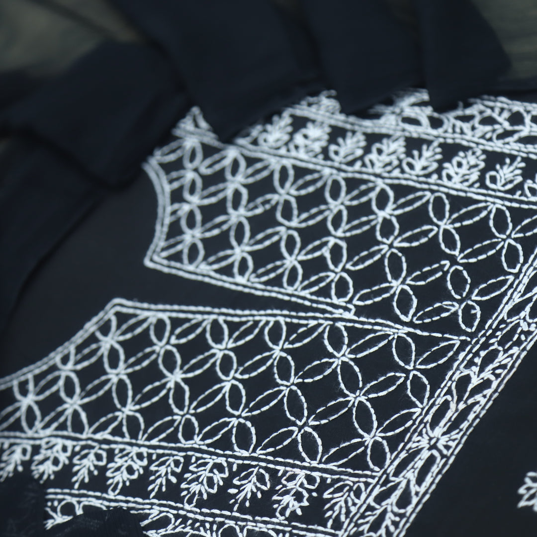 Izhaar Ebony Black Authentic Chikankari Cotton Suit Set D3