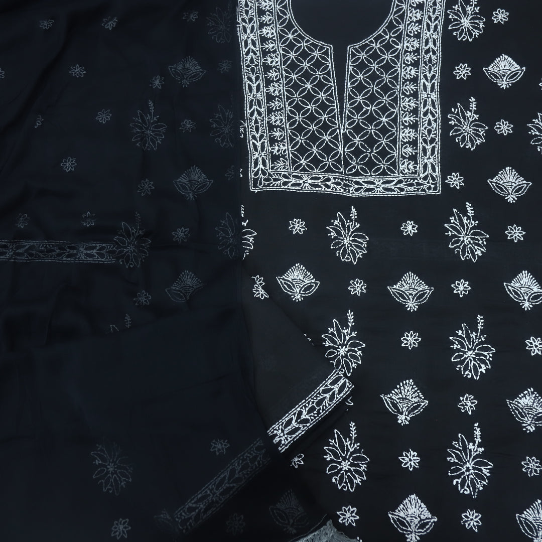 Izhaar Ebony Black Authentic Chikankari Cotton Suit Set D3
