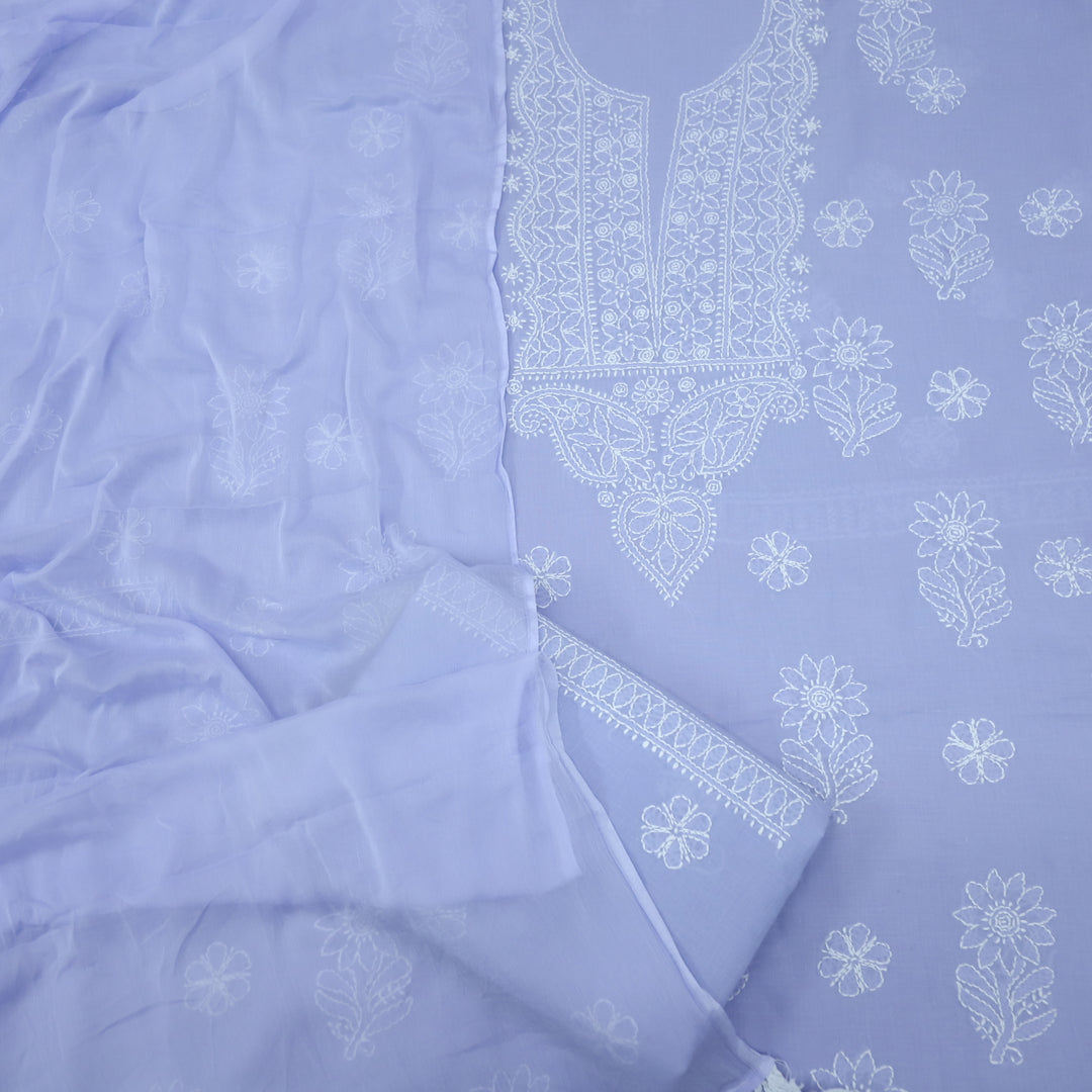 Izhaar Lilac Authentic Chikankari Cotton Suit Set D3