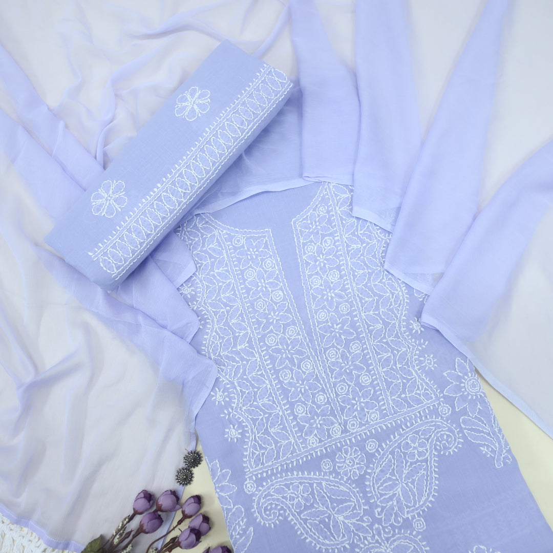 Izhaar Lilac Authentic Chikankari Cotton Suit Set D3