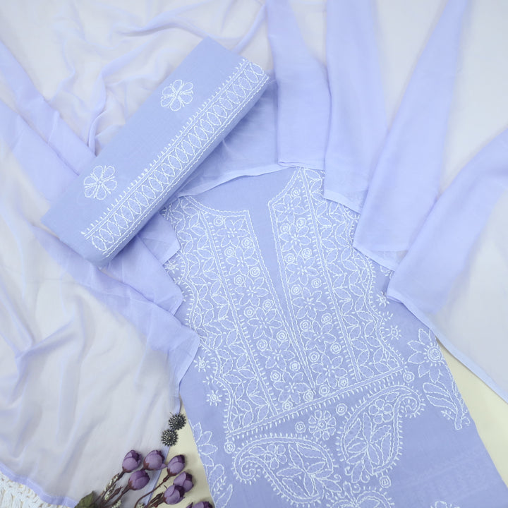 Izhaar Lilac Authentic Chikankari Cotton Suit Set D3