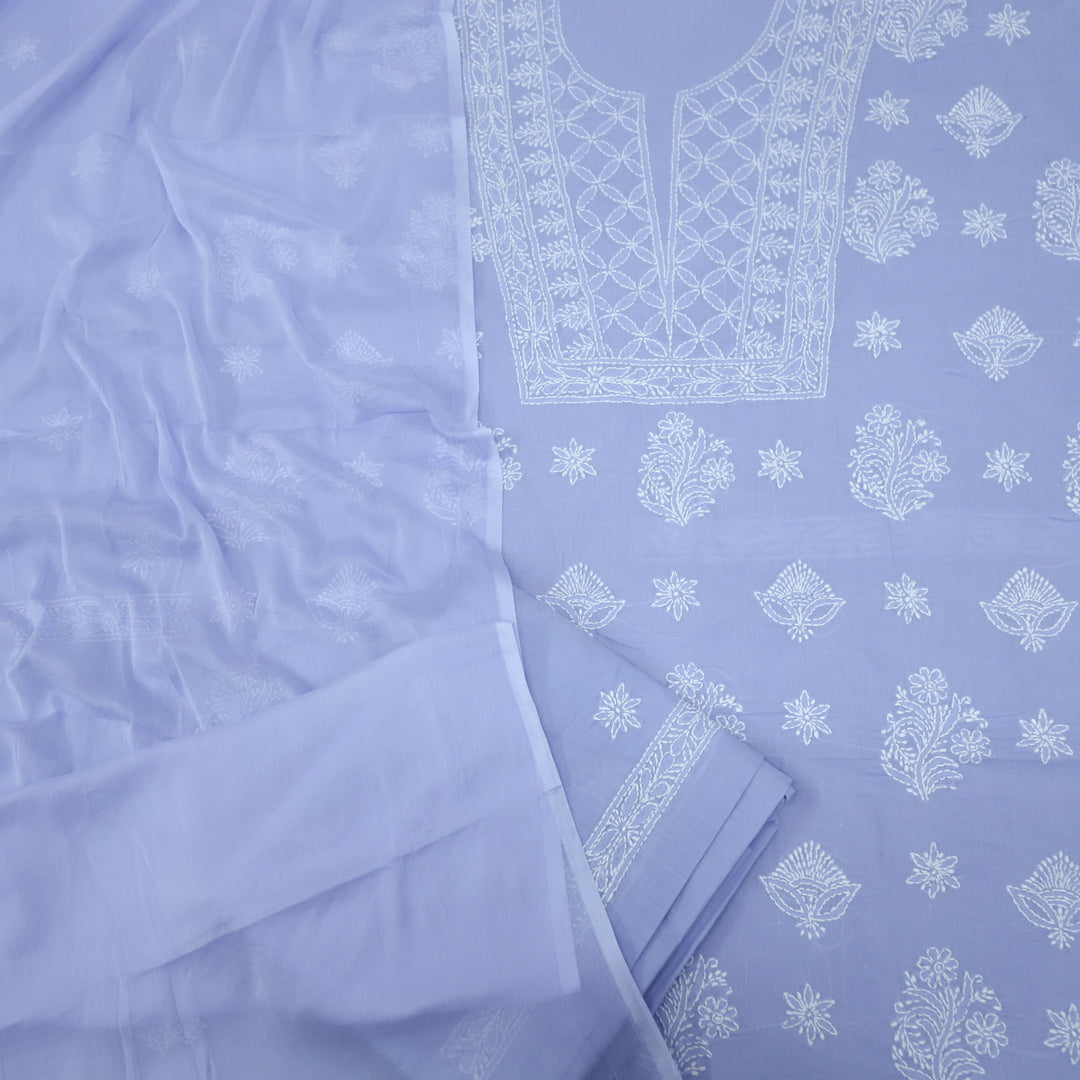 Izhaar Lilac Authentic Chikankari Cotton Suit Set D2