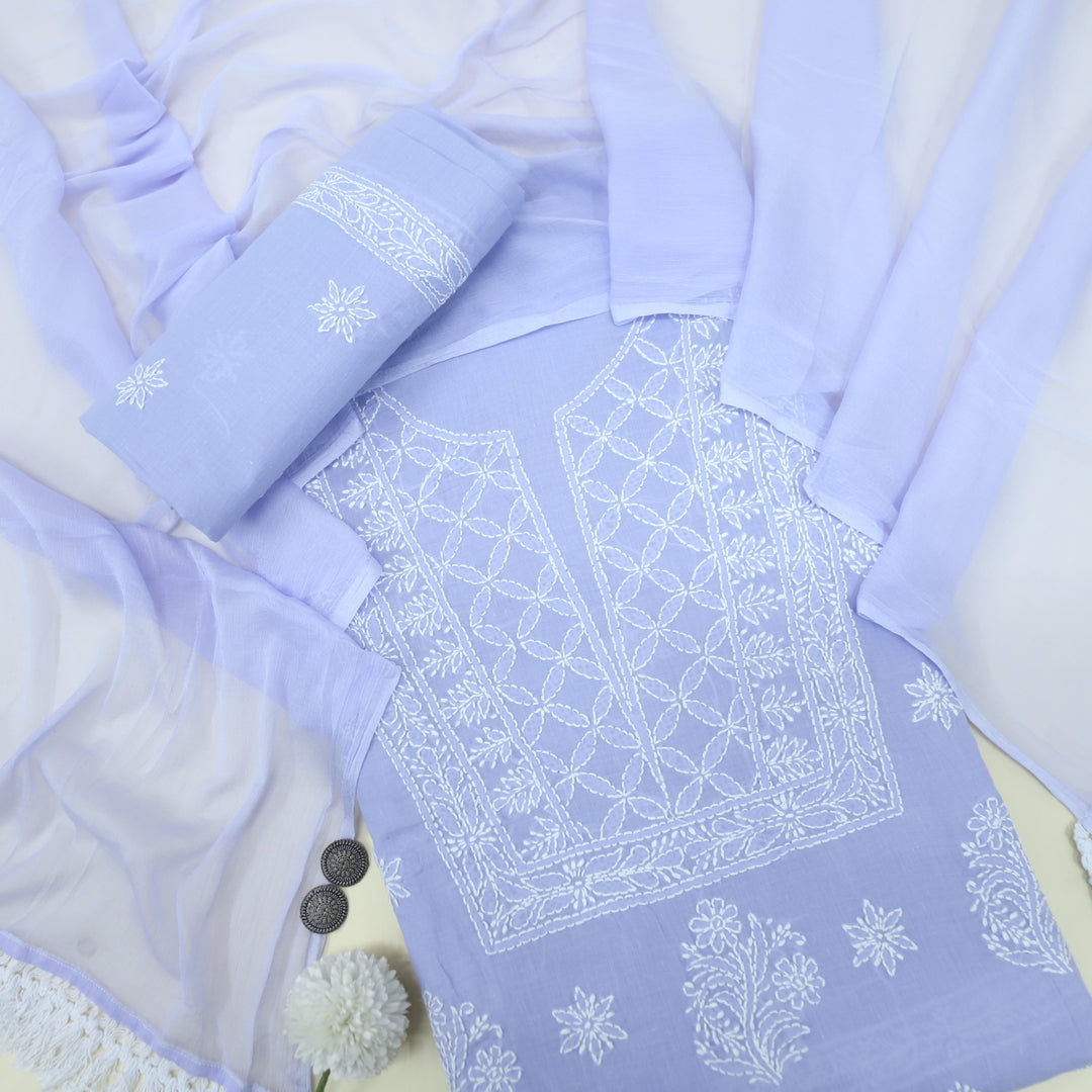 Izhaar Lilac Authentic Chikankari Cotton Suit Set D2