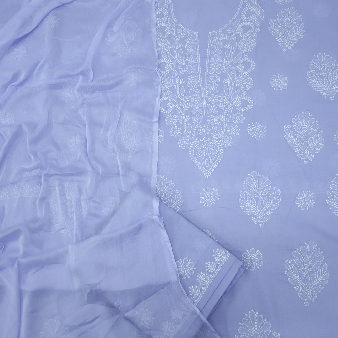 Izhaar Lilac Authentic Chikankari Cotton Suit Set D4