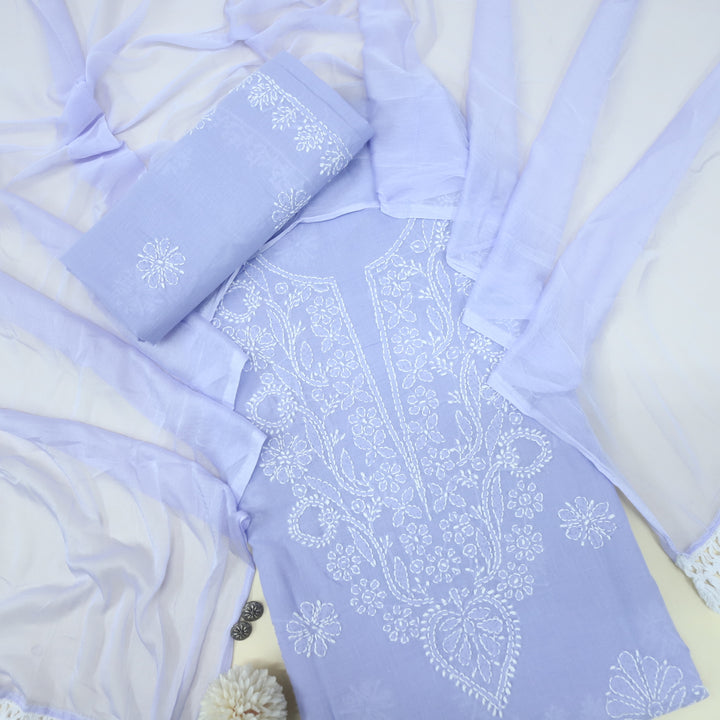 Izhaar Lilac Authentic Chikankari Cotton Suit Set D4
