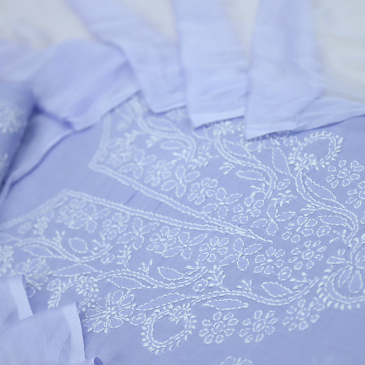 Izhaar Lilac Authentic Chikankari Cotton Suit Set D4