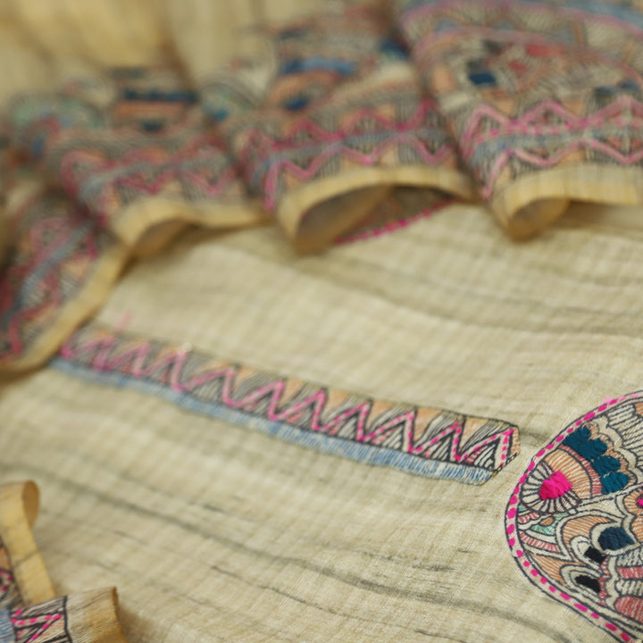 Keher Flax Yellow Kantha Embroidery Chanderi Suit Set