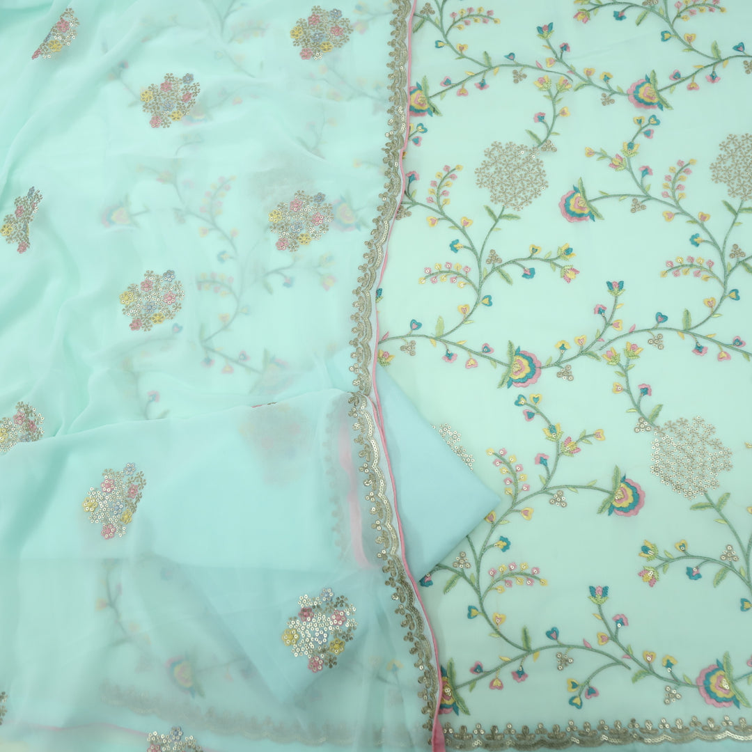 Keher Light Minty Thread Embroidered Georgette Suit Set