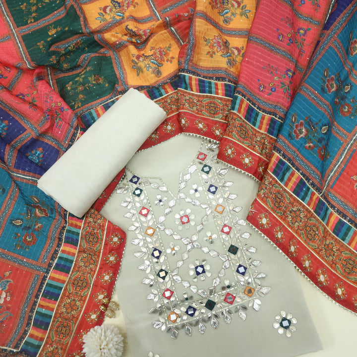 Zulfa Tan Beige Tissue Chanderi Top With Tissue Chanderi Dupatta D-2