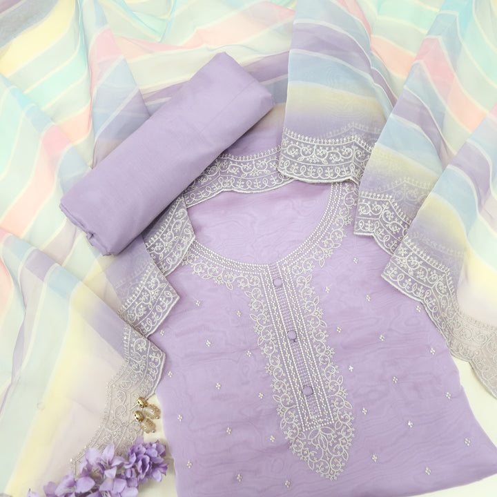 Khoobsurat Orchid Purple Embroidered Organza Suit Set