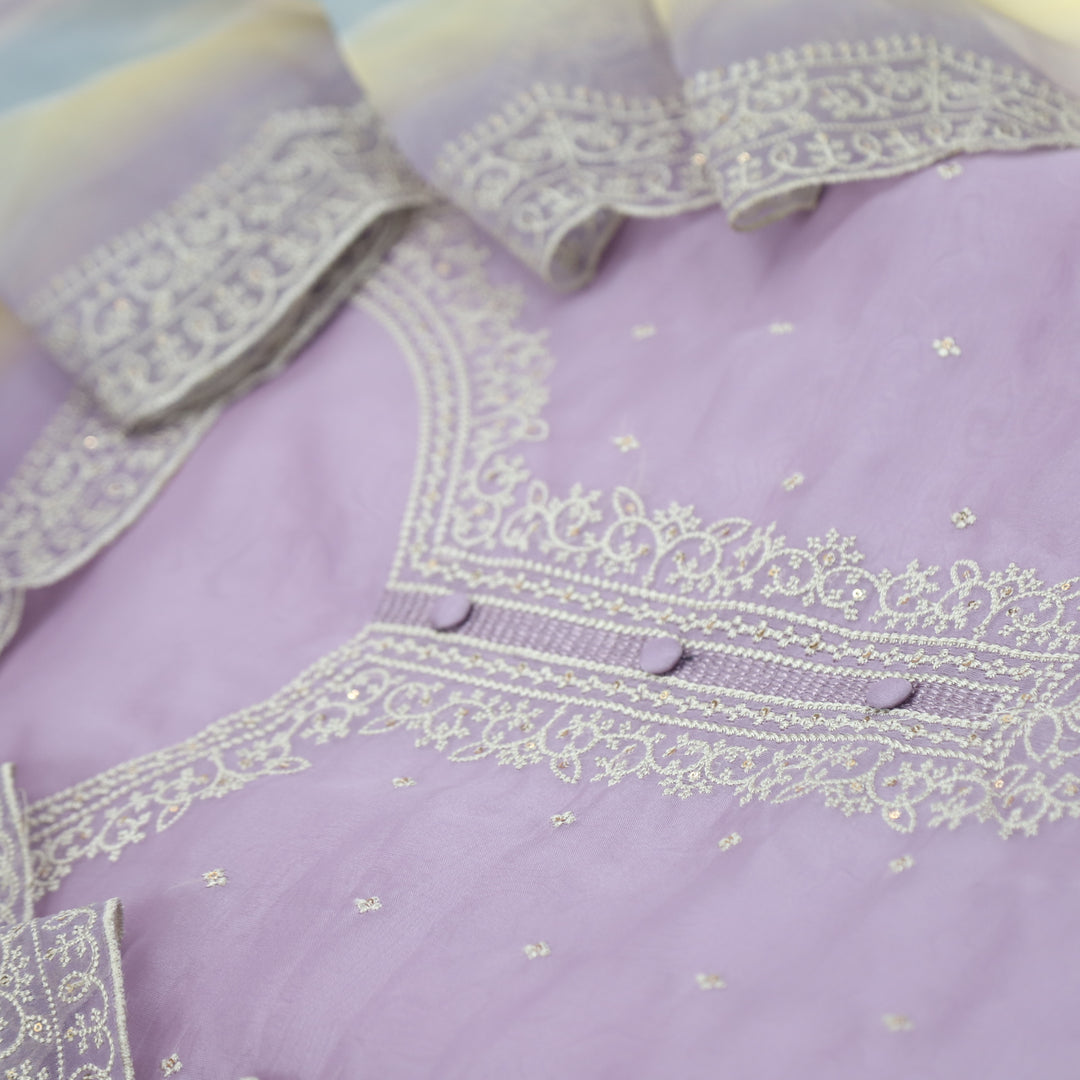 Khoobsurat Orchid Purple Embroidered Organza Suit Set