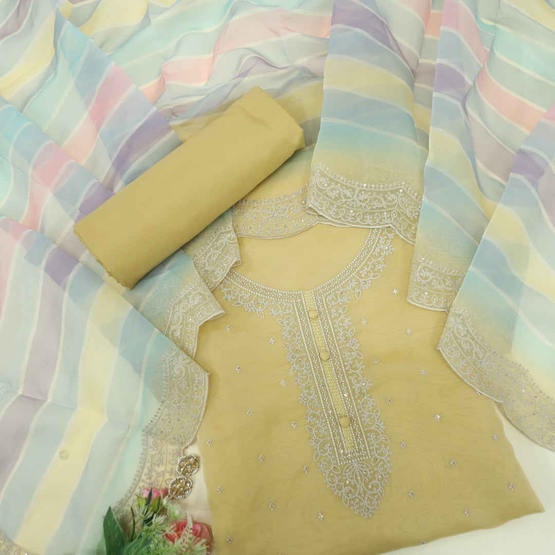 Khoobsurat Blonde Yellow Embroidered Organza Suit Set