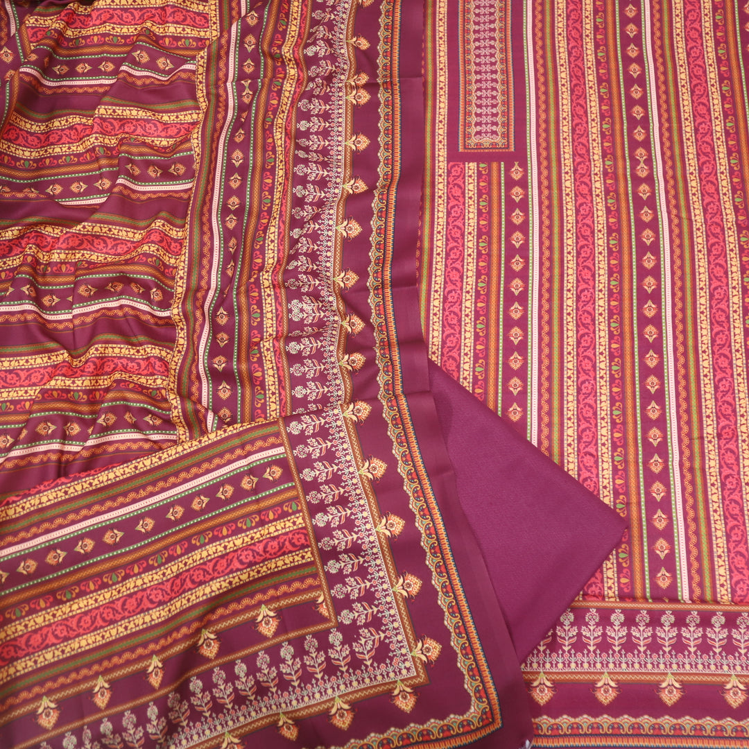 Takhayyal Mulberry Purple Printed Semi Pashmina Suit Set