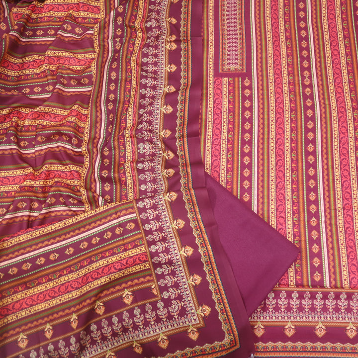 Takhayyal Mulberry Purple Printed Semi Pashmina Suit Set
