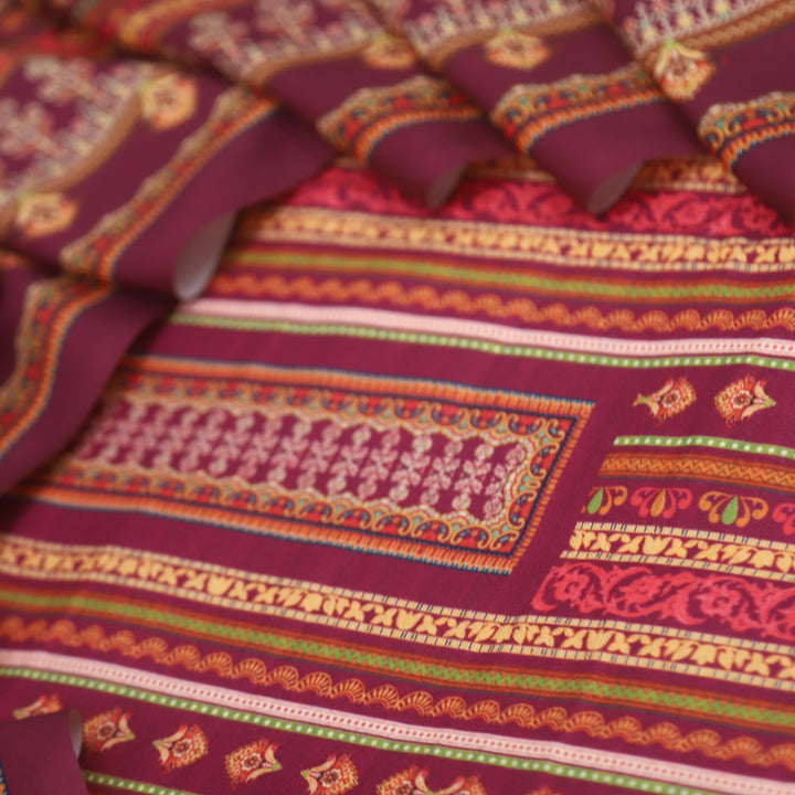 Takhayyal Mulberry Purple Printed Semi Pashmina Suit Set