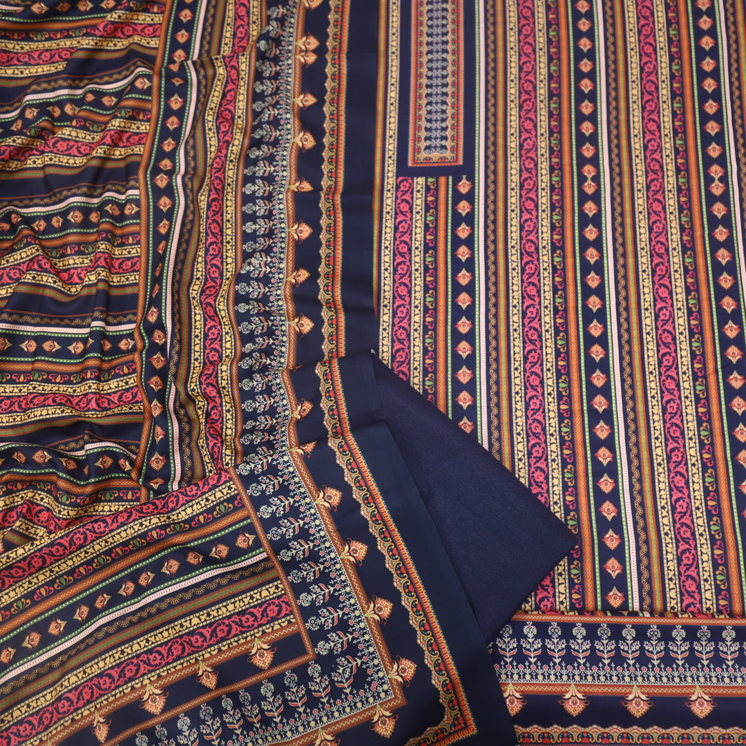 Takhayyal Royal Blue Printed Semi Pashmina Suit Set