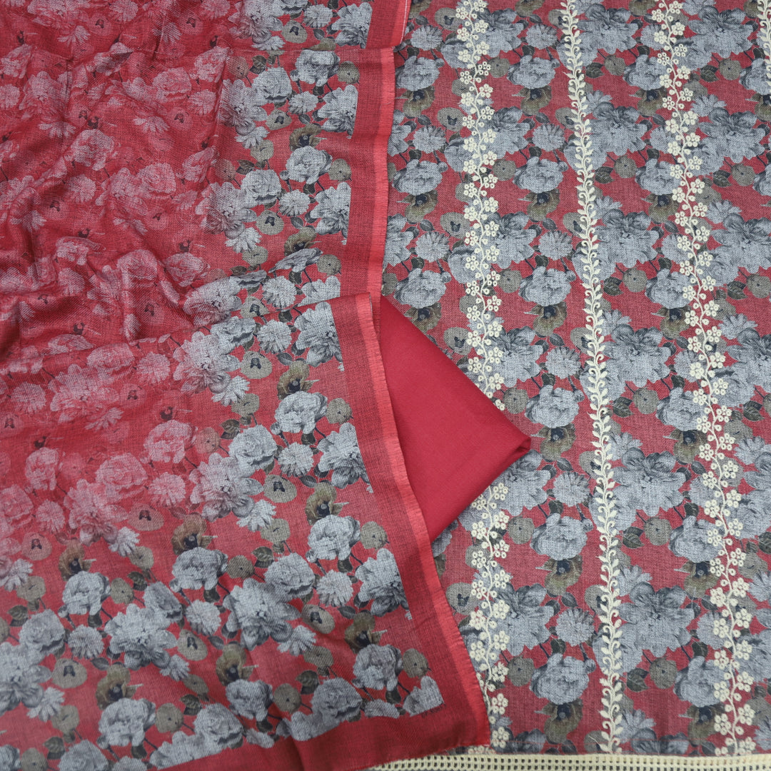 Shokhiyan Blushy Pink Thread Weaved Printed Semi Pashmina Set