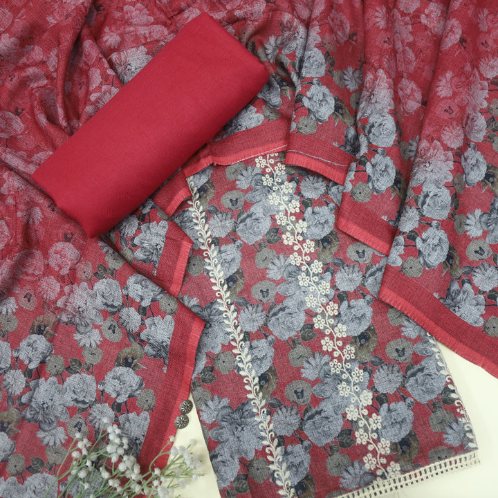 Shokhiyan Blushy Pink Thread Weaved Printed Semi Pashmina Set