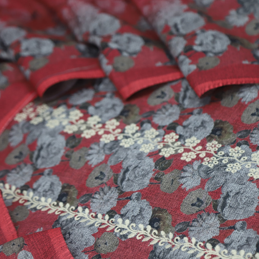 Shokhiyan Blushy Pink Thread Weaved Printed Semi Pashmina Set
