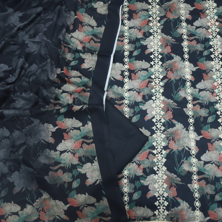 Shokhiyan Ebony Black Thread Weaved Printed Semi Pashmina Set
