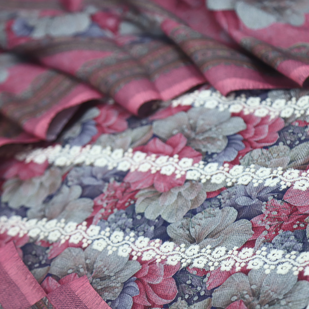 Shokhiyan Baby Pink Thread Weaved Printed Semi Pashmina Set