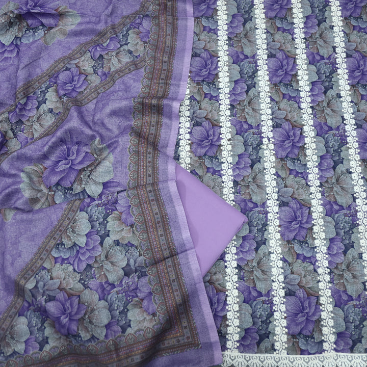 Shokhiyan Lavender Thread Weaved Printed Semi Pashmina Set