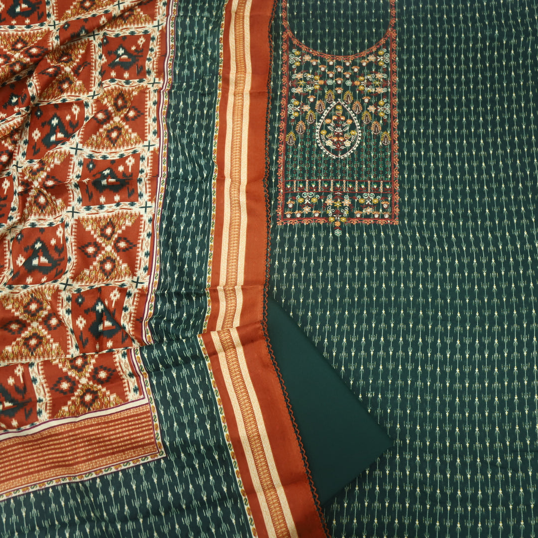 Firdous Sacramento Green Thread Embroidery Semi Pashmina Suit Set