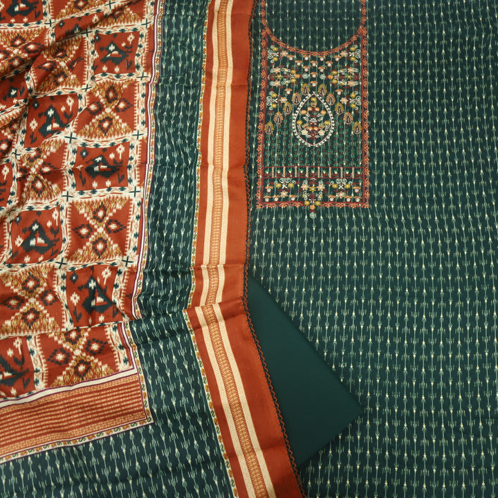 Firdous Sacramento Green Thread Embroidery Semi Pashmina Suit Set