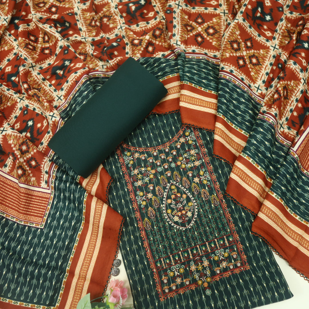 Firdous Sacramento Green Thread Embroidery Semi Pashmina Suit Set