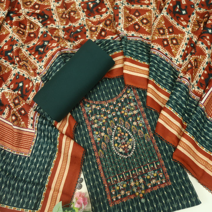Firdous Sacramento Green Thread Embroidery Semi Pashmina Suit Set