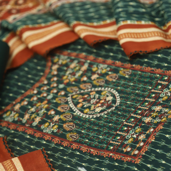 Firdous Sacramento Green Thread Embroidery Semi Pashmina Suit Set
