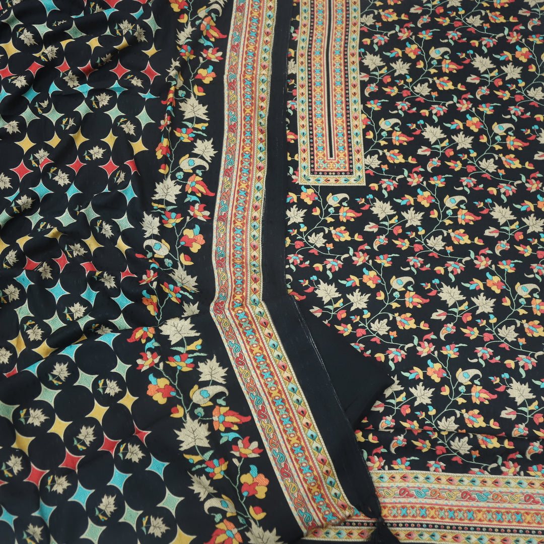 Zameer Oil Black Floral Printed Semi Pashmina Suit Set