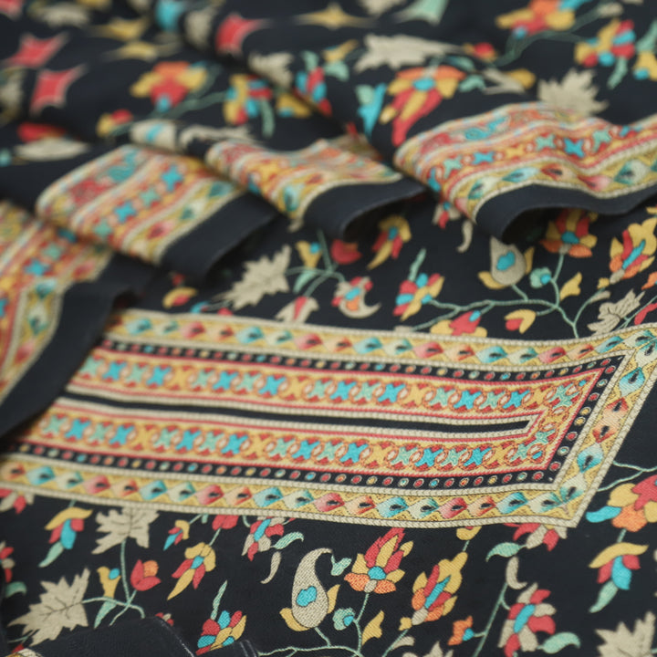 Zameer Oil Black Floral Printed Semi Pashmina Suit Set
