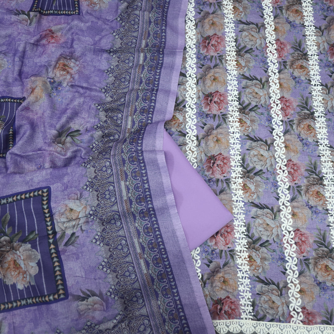 Shokhiyan Orchid Purple Thread Weaved Printed Semi Pashmina Set