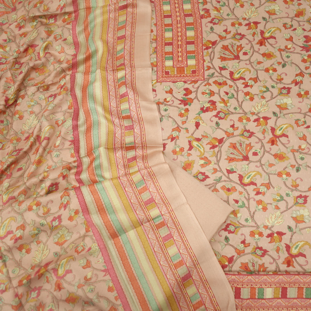 Zameer Salmon Peach Floral Printed Semi Pashmina Suit Set