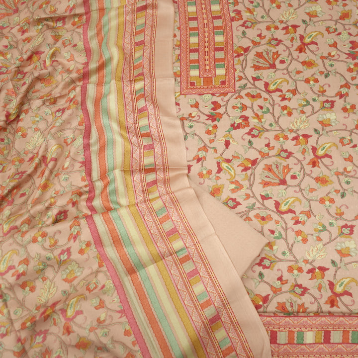 Zameer Salmon Peach Floral Printed Semi Pashmina Suit Set