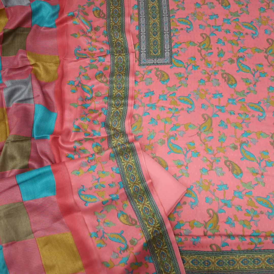 Zameer Rose Pink Floral Printed Semi Pashmina Suit Set