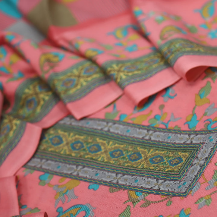 Zameer Rose Pink Floral Printed Semi Pashmina Suit Set