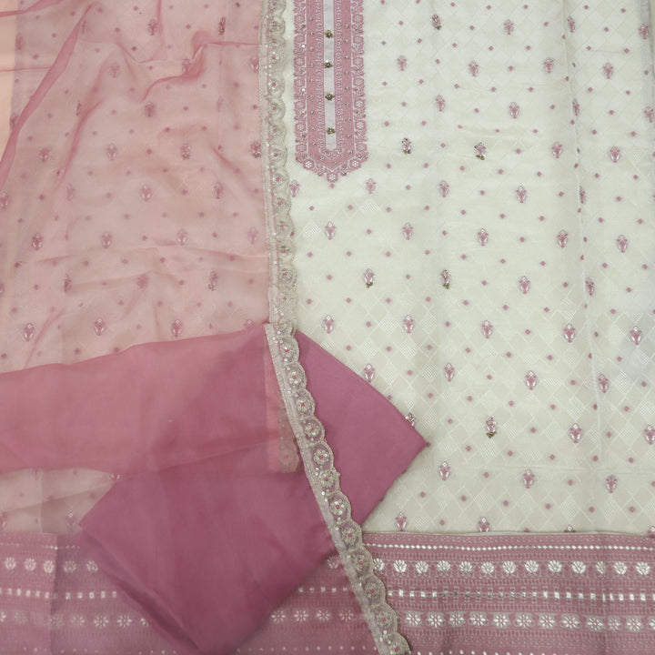 Soundarya Eggnon Cream Thread Weaved Shimmer Tissue Suit Set