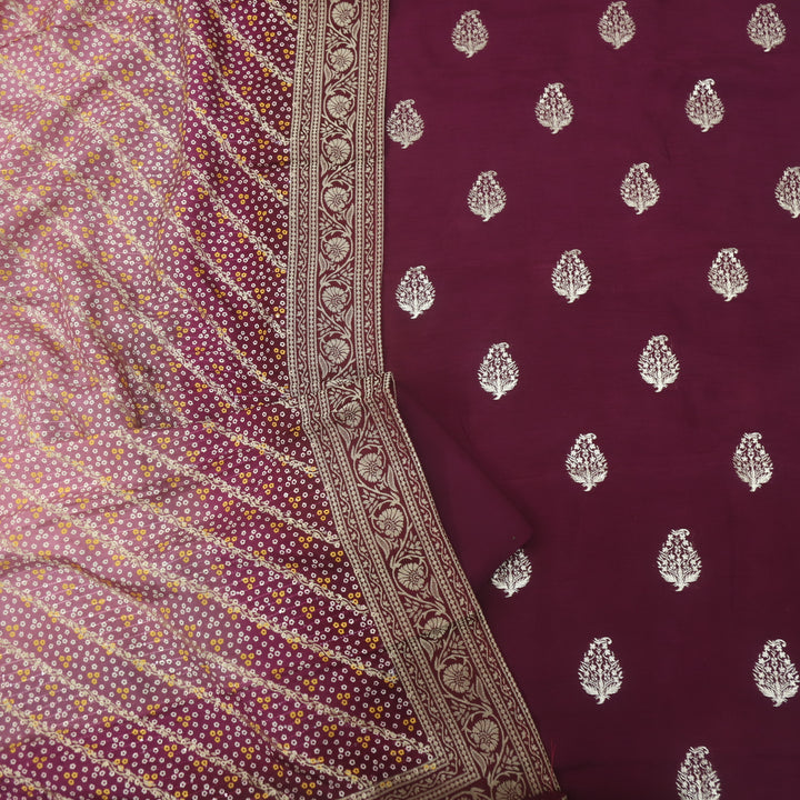 Soundarya Sangria Purple Zari Weaved Dola Silk Suit Set