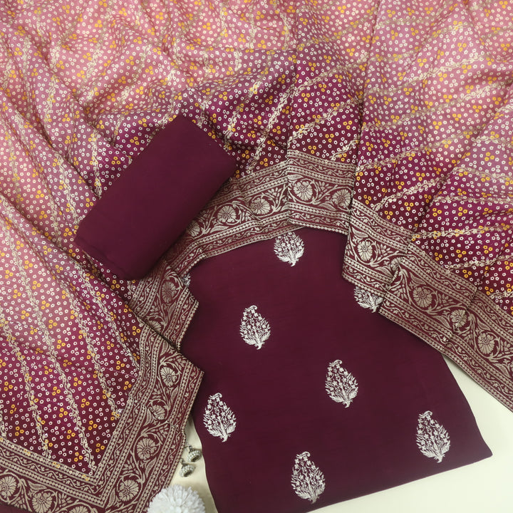 Soundarya Sangria Purple Zari Weaved Dola Silk Suit Set