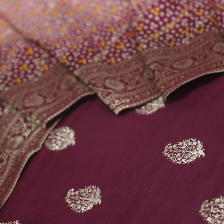 Soundarya Sangria Purple Zari Weaved Dola Silk Suit Set