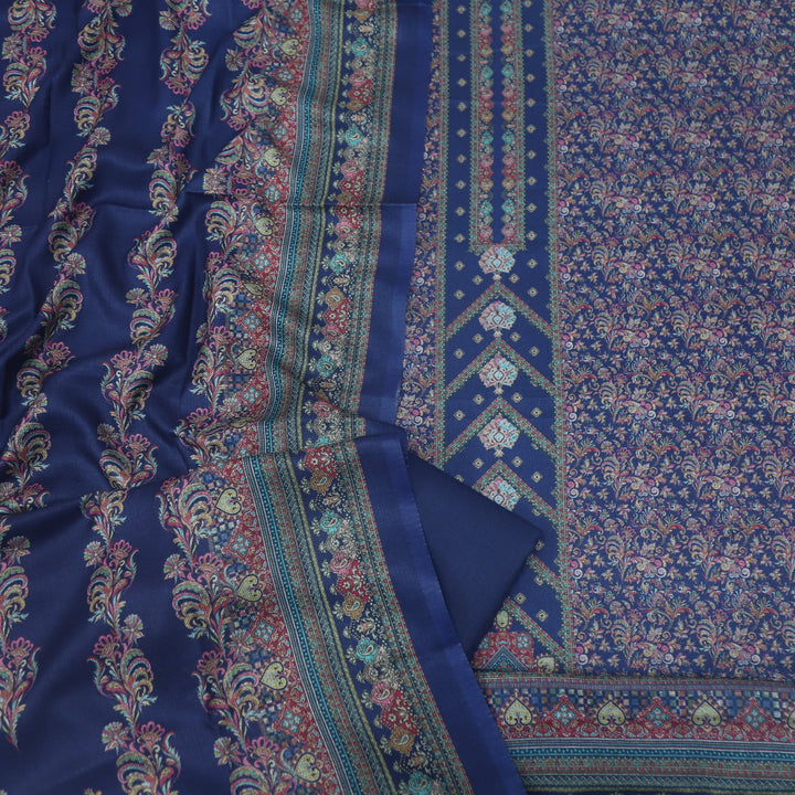 Sukhmani Berry Blue Floral Printed Semi Pashmina Suit Set-D3