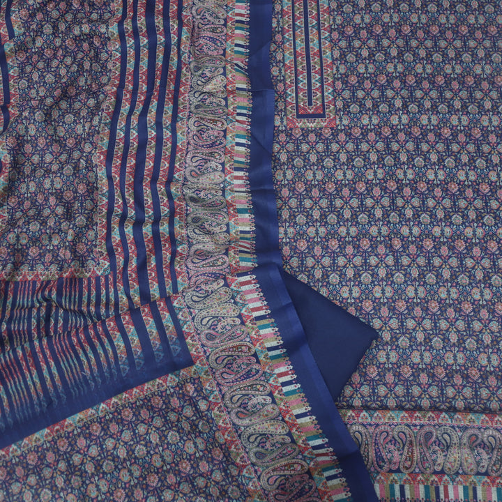 Sukhmani Berry Blue Floral Printed Semi Pashmina Suit Set D2