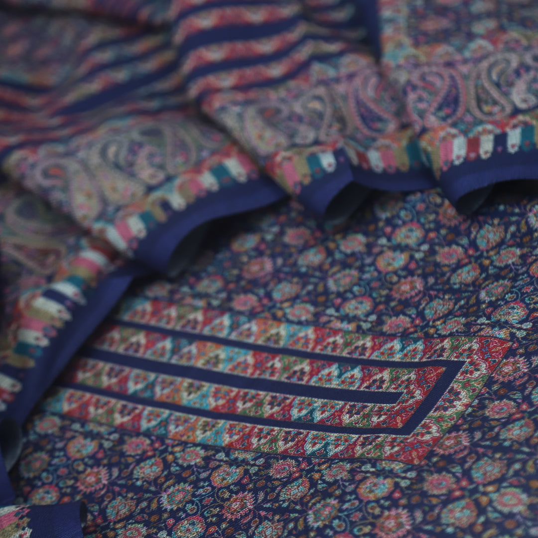 Sukhmani Berry Blue Floral Printed Semi Pashmina Suit Set D2