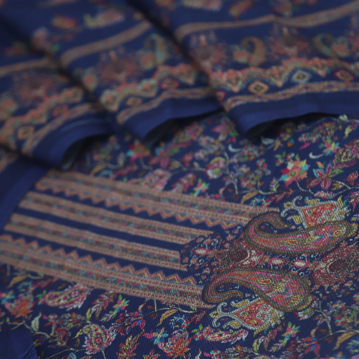 Sukhmani Berry Blue Floral Printed Semi Pashmina Suit Set D4