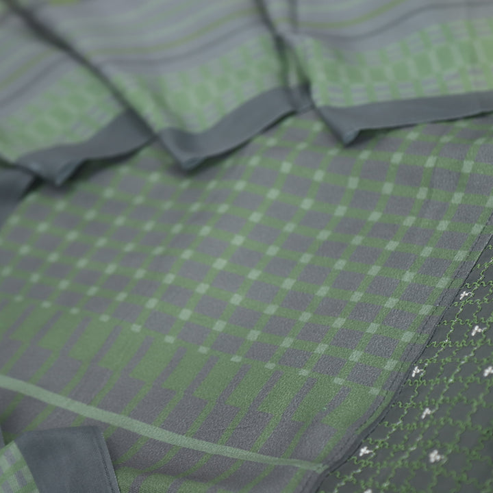 Lafz Grass Green Geometric Print Semi Pashmina Suit Set